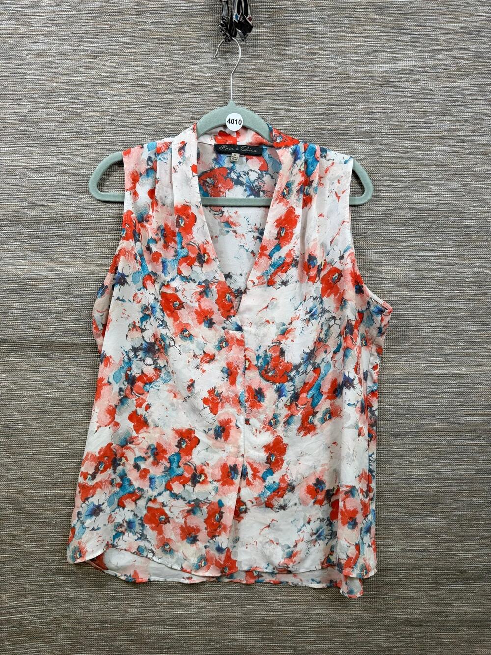 Rose & Olive Blouse Womens XL Multicolor Floral V Neck Sleeveless Tunic Top